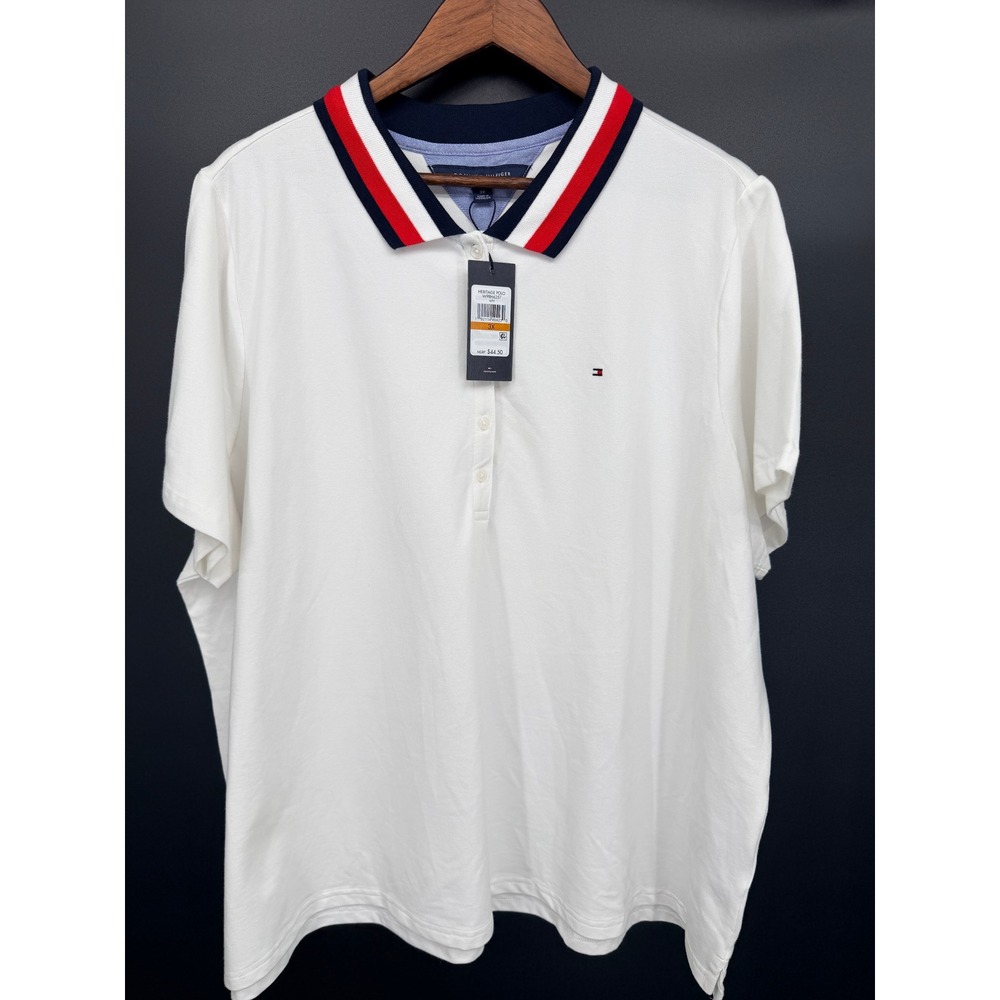 Tommy Hilfiger Heritage Polo Mens 3X White New Striped Collar W9RH6257
